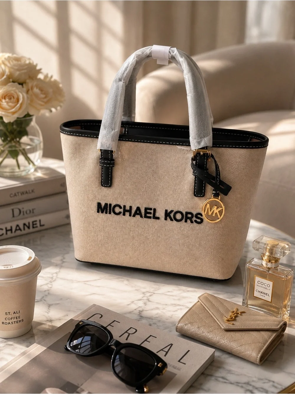 NWT Michael Kore Jet Set Travel XS Canvas Top Zip Tote Convertible Crossbody